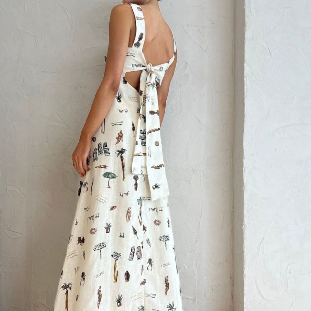 Elegant Cream Dress with Tropical Print